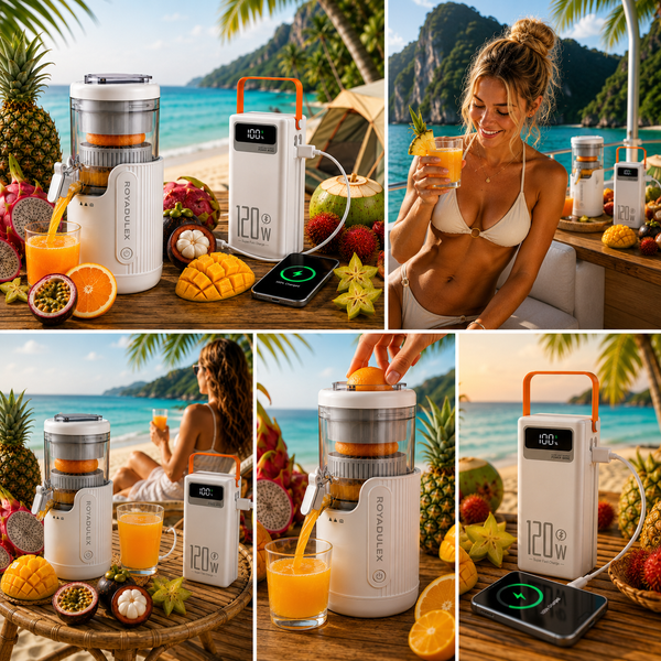 Travel bundle juicer and power bank, white variant
